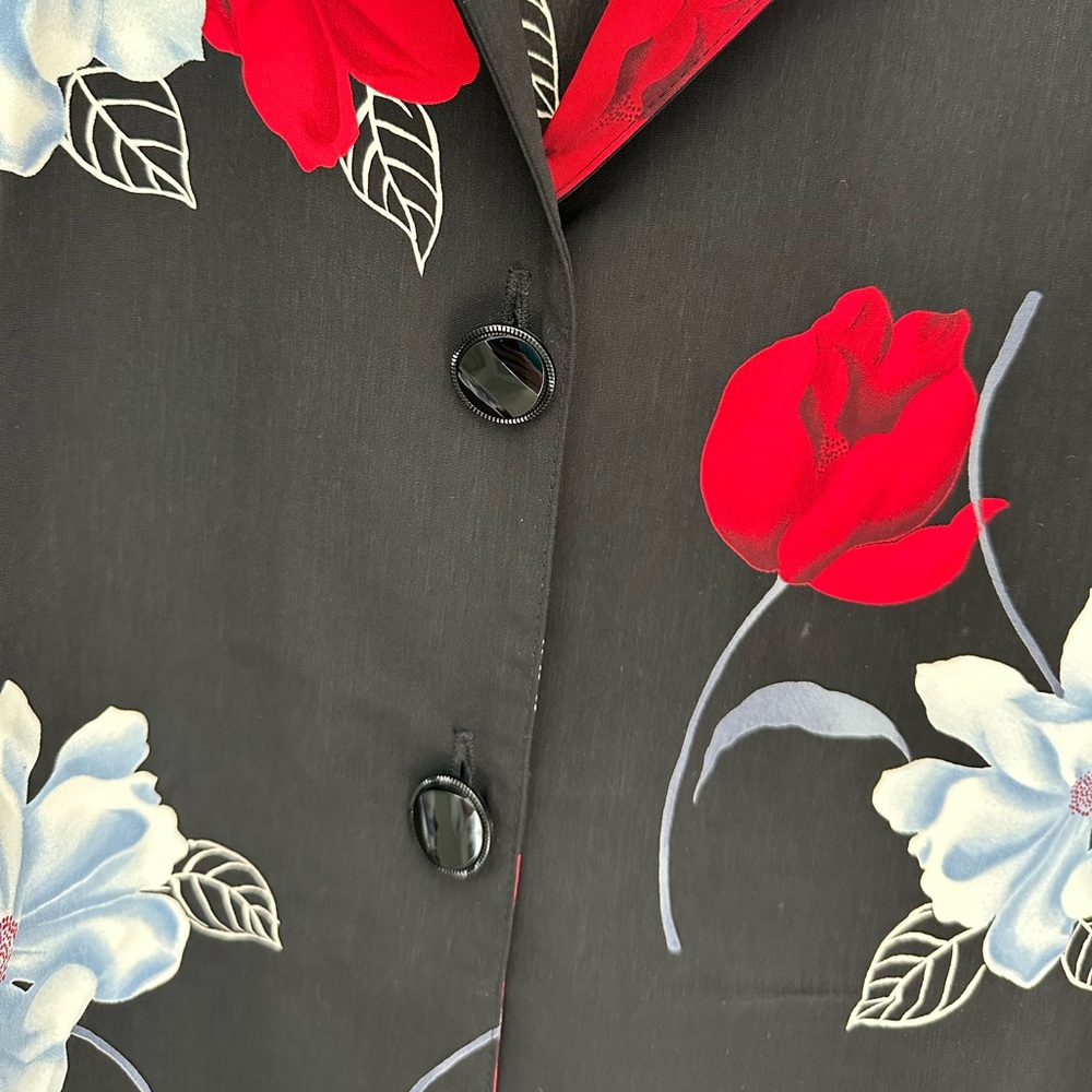 Vintage Peter Popovitch Black Floral Blouse size XL - Picture 2 of 6